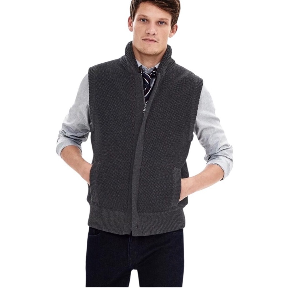 BANANA REPUBLIC Wool/Cotton Men's Gray sz XL Vest double zipper shearling lined